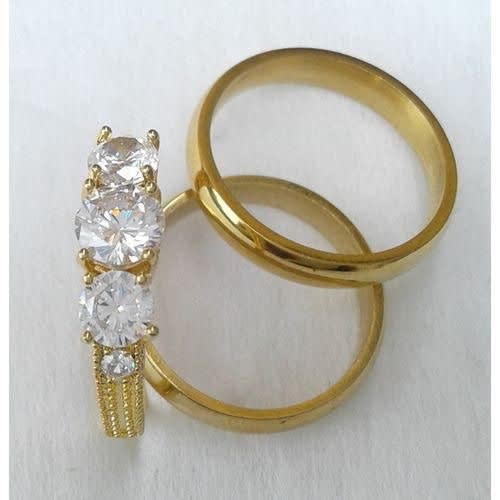 Wedding Engagement Ring Set - 3 Pcs