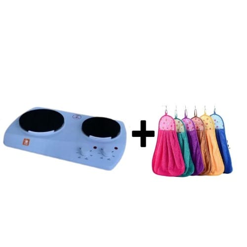 Electric Twin Hot Plate - 2250W Plus Free Kitchen Towels