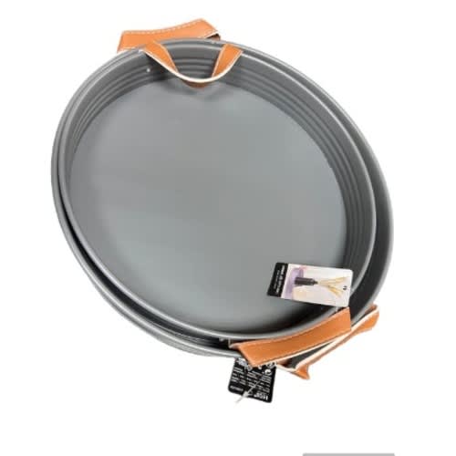 Decorative Dining Metal Tray Set With Leather Handles