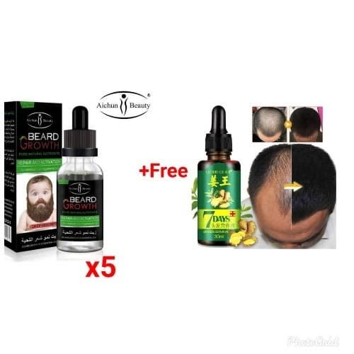 Beauty Beard Growth Serum Oil - 5 Pieces +7 Days Ginger Hair Repair & Germinal Serum