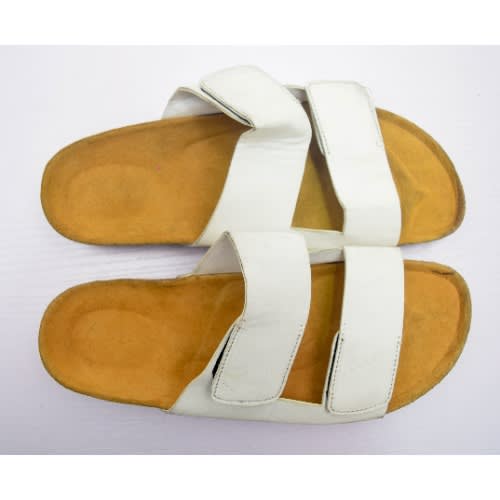 Men's Double Cross Leather Pam Slippers - White