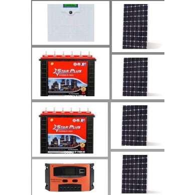 2KVA Pure Sine Wave Solar Package With 2x 220Amps Batteries And 4 Of 250W Solar Panels