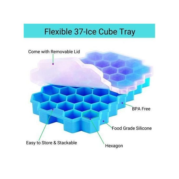 Silicon Flexible Ice Cube Maker With Lid Cover - 1pc