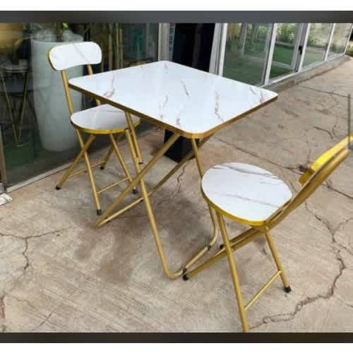 White Faux Marble Foldable Table And 2 Chairs Square