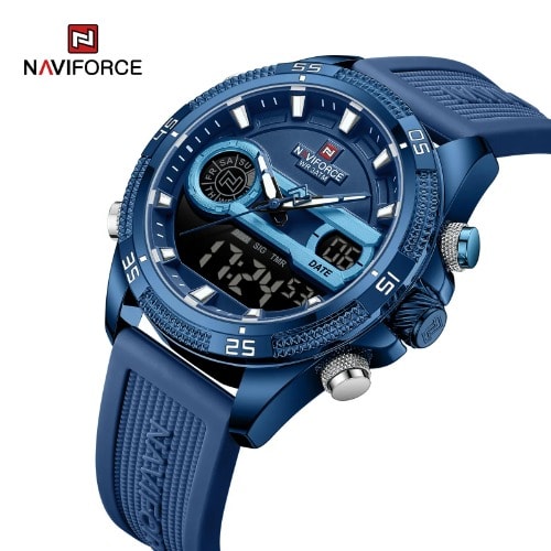 Dual Time Unique Rubber Strap Men's Casual Wrist Watch - Blue
