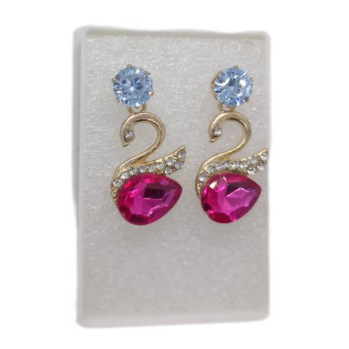 Cubic Swan Drop Earrings - Pink