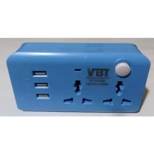 2-socket Adaptor With 3-usb Ports - Blue