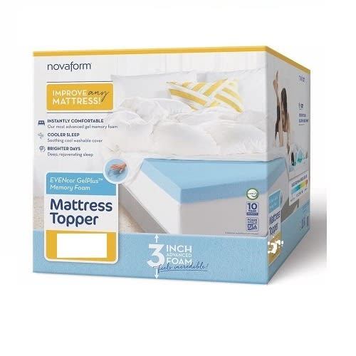 Novaform 3&rdquo; Evencor Gelplus Gel Memory Foam Mattress Topper With Cooling Cover - Blue