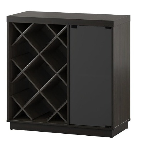 Bar Cabinet with Smoked Glass Door - Black
