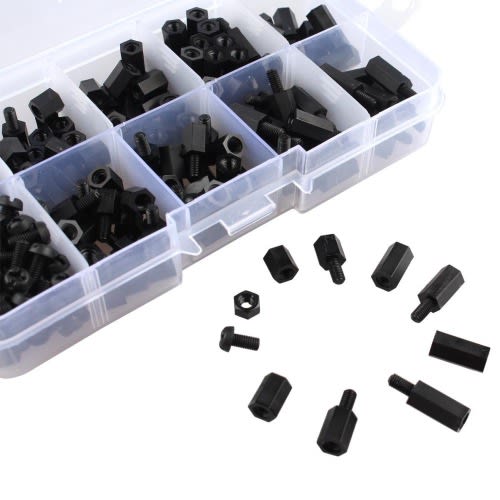 Assorted M3 Nylon Hex Screw Nut Circuit Spacer Pcb Board Pillars Standoff - 300 Pieces  - Black