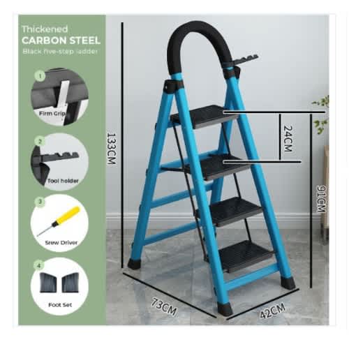 4 Steps Steel Ladder - Multipurpose Ladder For Home / Office - Blue Industrial Ladder