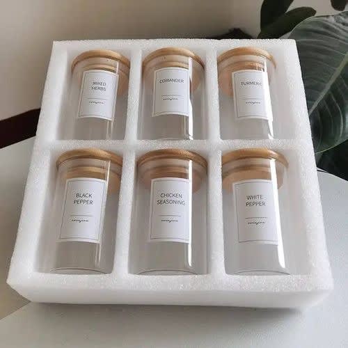 6 In 1 Spice Jars With Bamboo Lid Condiments Container