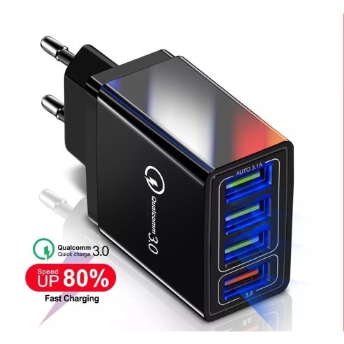 Qc 3.0, 4-ports Usb Phone Charger Fast Charging For Iphone Xiaomi Huawei Samsung