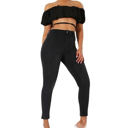 Women High Rise Skinny Jeans- Black