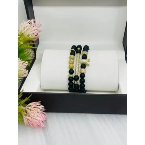 Hand Bead Bracelet Set For Men - Black&gold