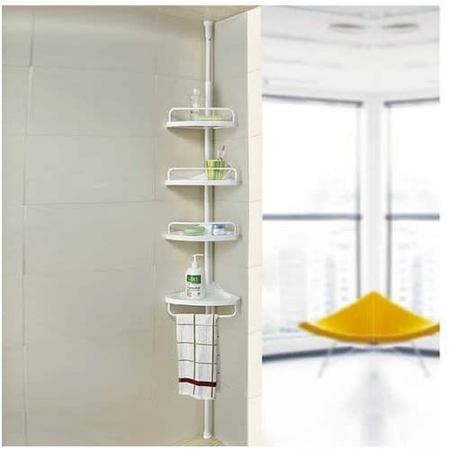 4-tier Bathroom And Kitchen Wall Mounted Corner Shelf Organizer - Tripod Suction Cup