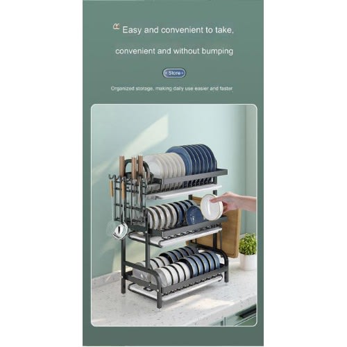 3 Layers Anti-rust Standing Kitchen Plate & Cutlery Rack - Strong Dish Drain & Storage