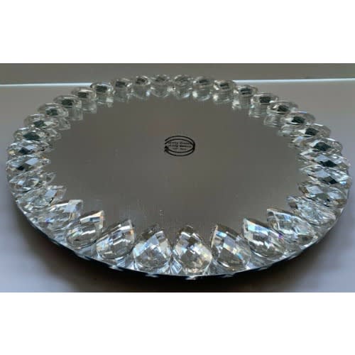 10 - Lazy Susan - Oval 15 Crystal Stones Round  Mirrored Spinning Tray
