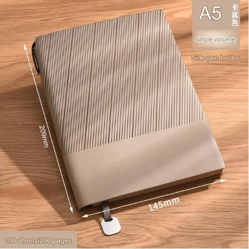 A5 Hardcover Diary & Jotting Note Book With Pen Holder - 200 Pages -  Khaki