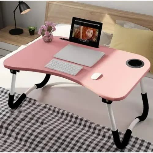 Foldable Laptop Table With Cup Holder - Pink