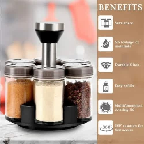 Transparent Spice Jars With 360  Rack - 6 Pcs - 200ml