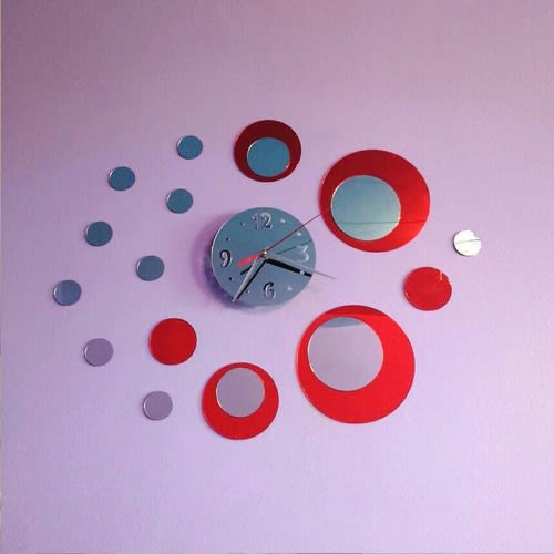 3D Crystal Studio Circle Mirror Wall Clock Wall Sticker - Red
