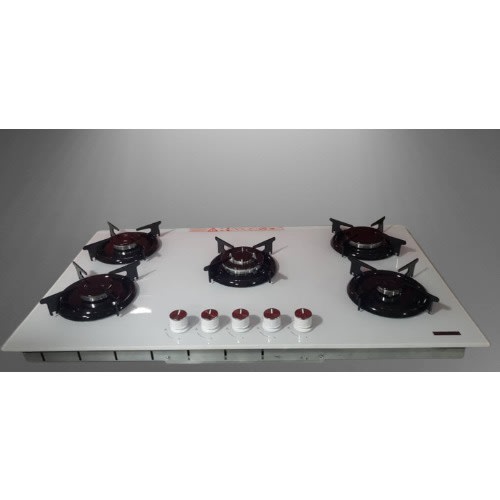Luxell White Glass 90cm 5 Burner Built-in Gas Cooker/Hob