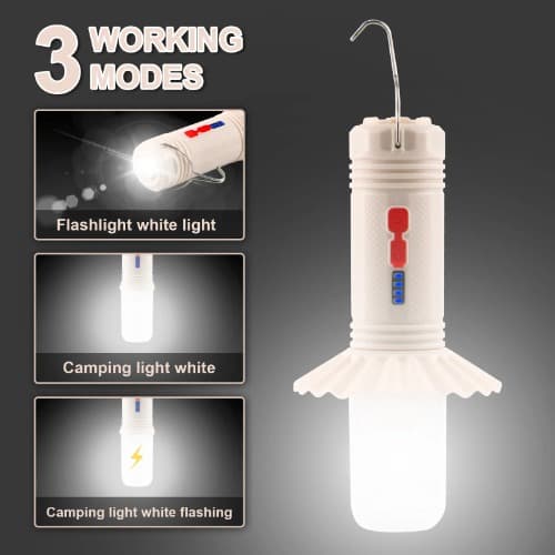 Portable Solar Camping Light Lantern With Hook - Rechargeable - White