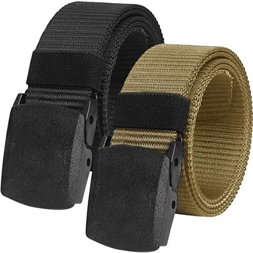 Set Of 2 Canvas Outdoor Belts With Automatic Buckle  - Black And Light Brown