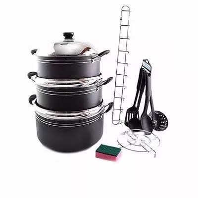 Non Stick Cookware Set  With 6 Cooking Spoons , 1 Rack , 1 Pot Stand , Sponge