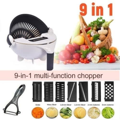 9 In 1 Multifunction Magic Rotate Vegetable Cutter With Drain Basket/grater