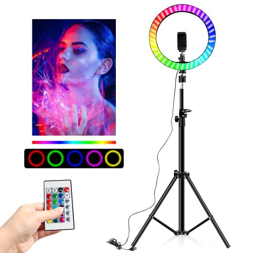 LED Multicolored Ring Light With Tripod Stand And Remote Control -18 Inches