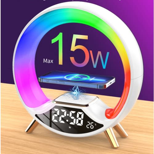 2023 Aesthetic Led Light Alarm Clock With Wireless Bluetooth, Radio And Wirelessfast Charging