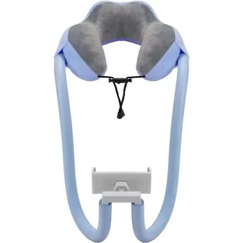 2in1 Neck Support Pillow With Phone Holder - Blue