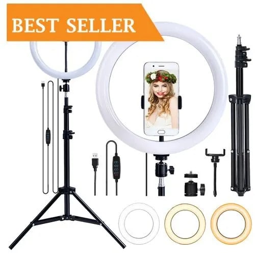 10 Inches Ringlight With Tripod Stand & Bluetooth Shuttle Remote For Selfie 3 Modes Light