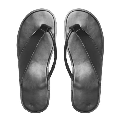 Palm Leather Slippers - Black