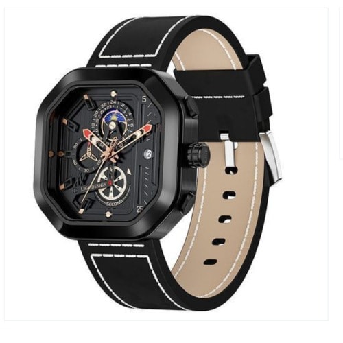 Quartz Men's Black Leather Wristwatch