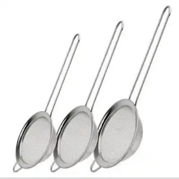 Kitchen Stainless Steel Mesh Strainer Sieve Set For Cooking, Baking And Oil Liquid Strainer - 3pcs