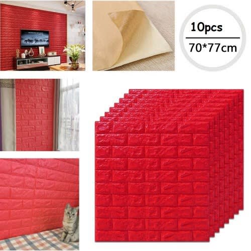 10pcs Pe Foam 3d Self Adhesive Brick Wallpaper Sticker -red