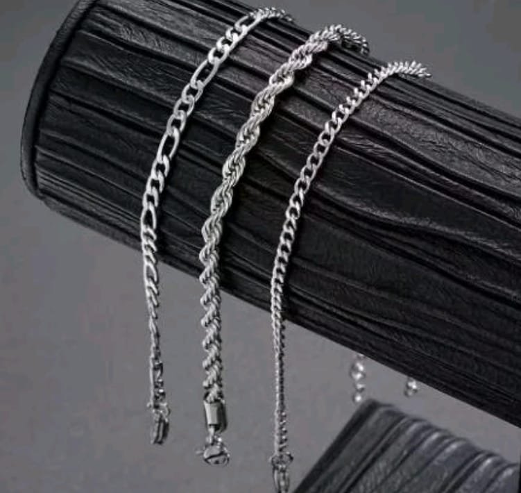 3 Pieces stainless steel cuban chain bracelet set for men.