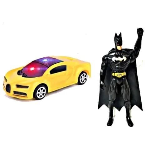Bat Man Super Hero Toy + Yellow Battery Powered Siren Toy Car For Children