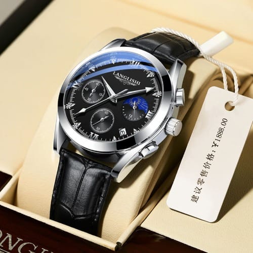 Leather Wrist Watch For Men -Black