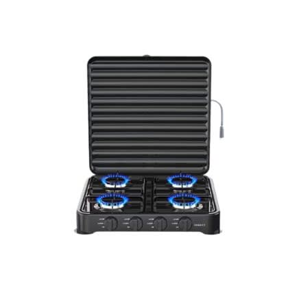 4-burner Gas Stove - Cast Iron Burners Auto-ignition - Black - 8.8kw