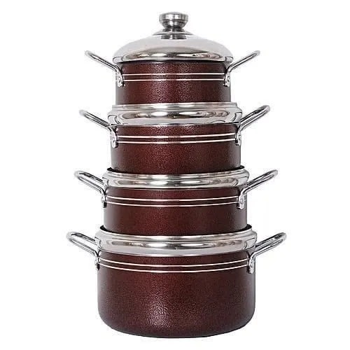 Non Stick Cooking Pots - Set Of 4 - Brown