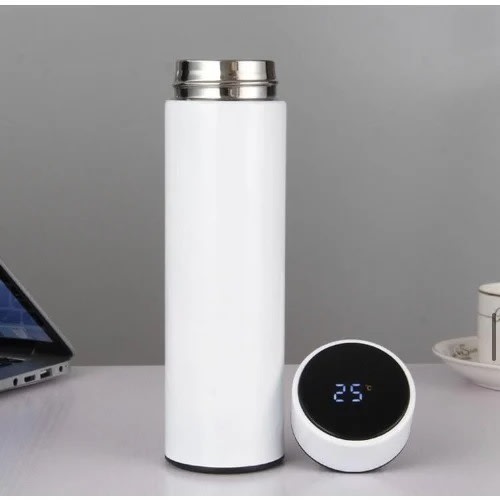 Stainless Steel Thermos Temperature Display Smart Water Bottle Vacuum Flask - 500ml - White