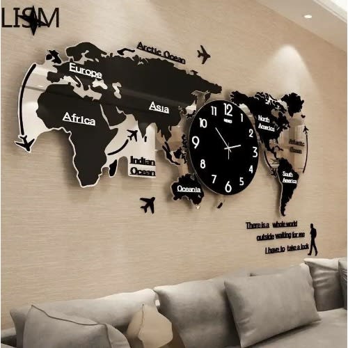 Creative World Map Wall Clock 60*28cm