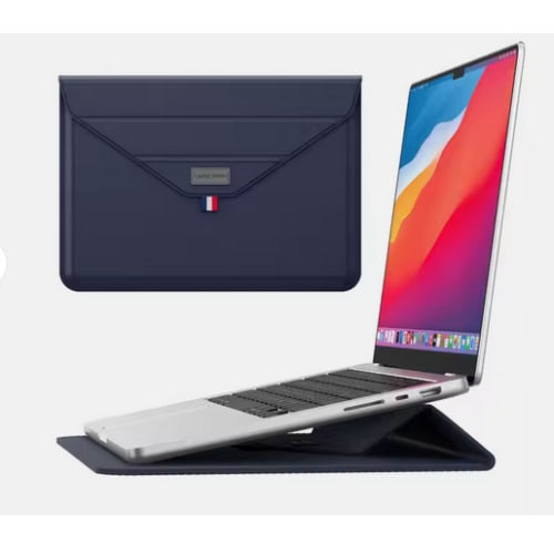 2 In 1 Pu Leather Laptop Sleeve Bag With Folding Stand Holder For Laptop 13/14"- Blue