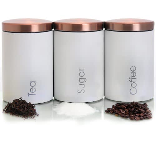 Essential Kitchen Storage - 3 Piece - Sugar/ Coffee And Tea Canister Set In Matte White - 0.75qt