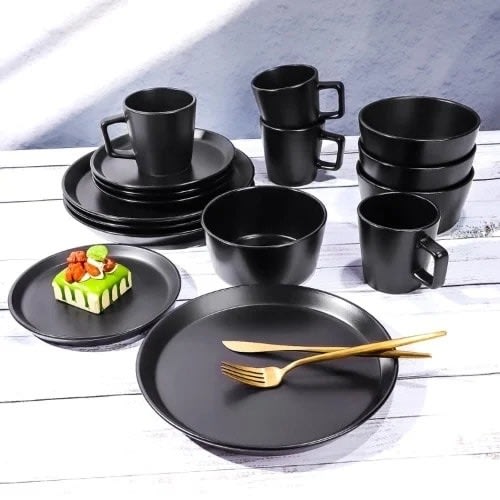 Stoneware Dinner Set - 16pcs - BLACK