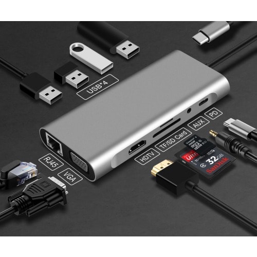 11 In 1 Usb C Hub Type C Adapter To 4k Hdtv Vga Rj45 Lan Ethernet